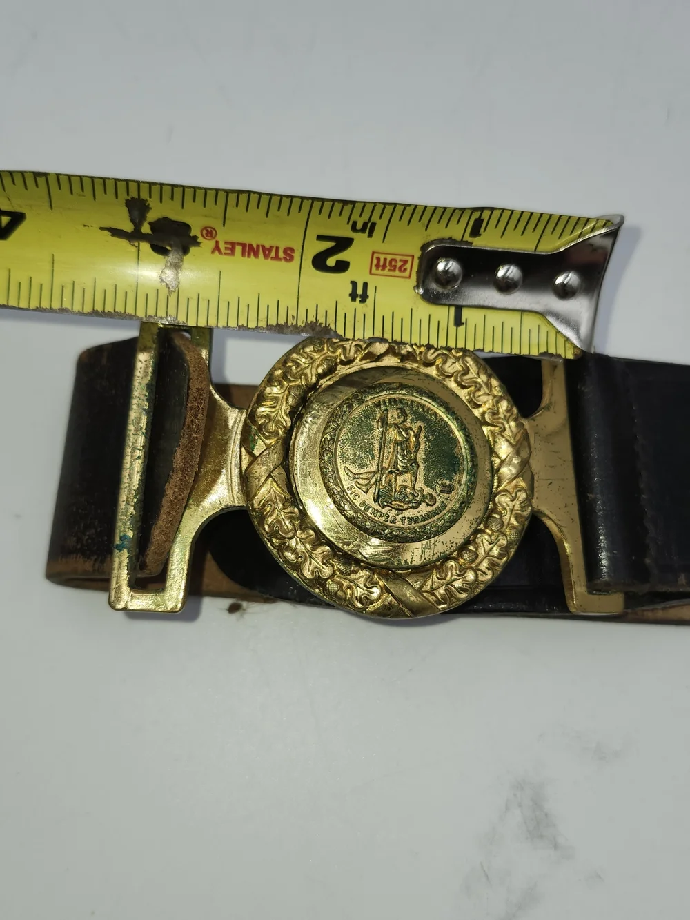Antique Civil War style Sword Belt Virginia Tongue & Wreath Buckle on leather